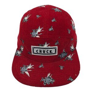Original Chuck Red Corduroy Swans Leather Tuck Strap Cap Trucker Baseball Hat
